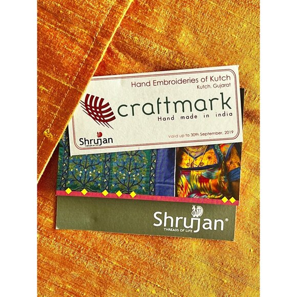 Handcrafted Shrujan Raw Silk Embroidered Cushion Covers 16"x16" Gold Pair NWT - Picture 3 of 16